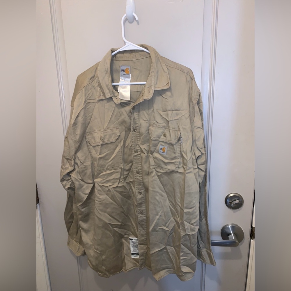 Carhartt Tan Button-Up FR Shirt Size 2XL
